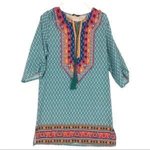 Feitong Women’s Boho Short Sleeve V-Neck Tie Front Midi Dress Size L